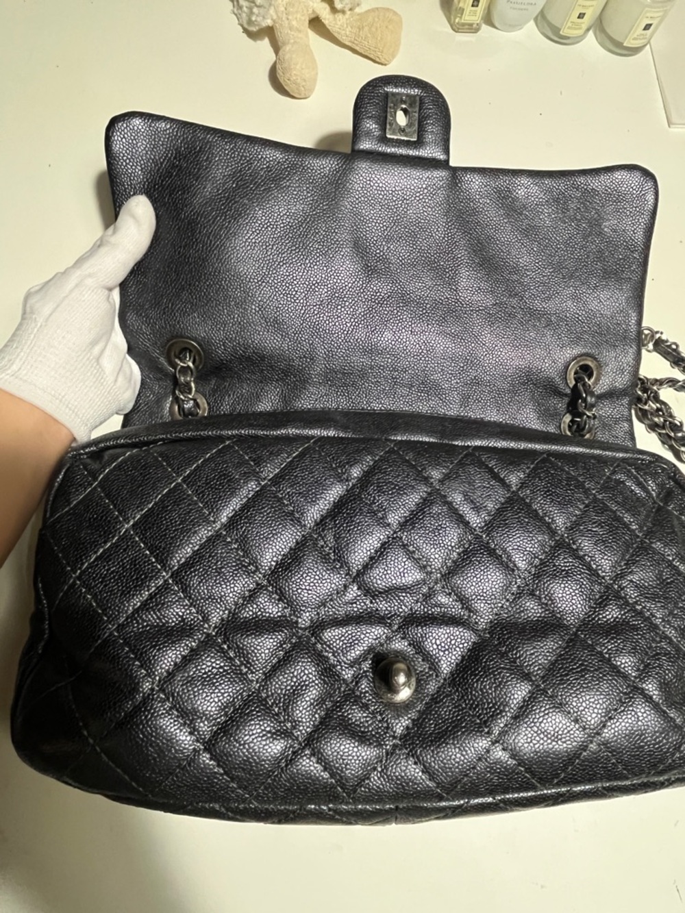 CHANEL Quilted Caviar Leather Jumbo Airplane Double Flap Shoulder Bag - Picture 10 of 16